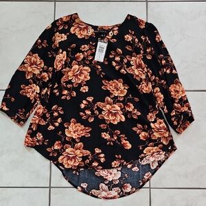 Torrid Black and Brownish Orange Floral Blouse